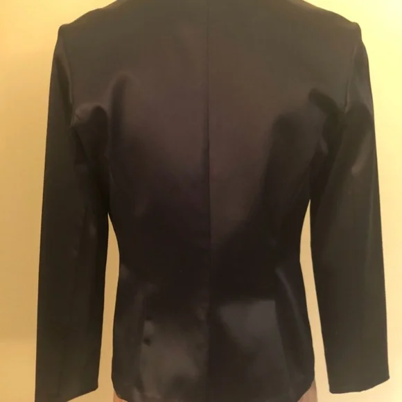 NWOT, Maria Bianca Nero Black Stretch, Satin Sheen Blazer - Picture 3 of 13